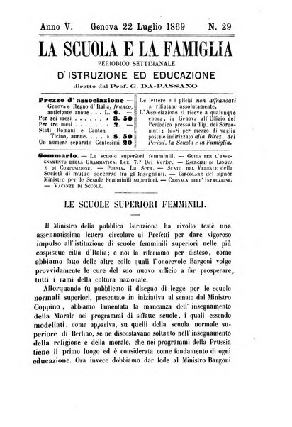 La scuola e la famiglia periodico settimanale d'istruzione ed educazione