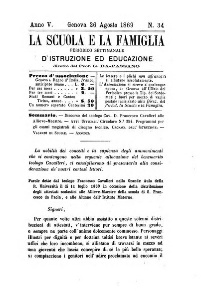 La scuola e la famiglia periodico settimanale d'istruzione ed educazione