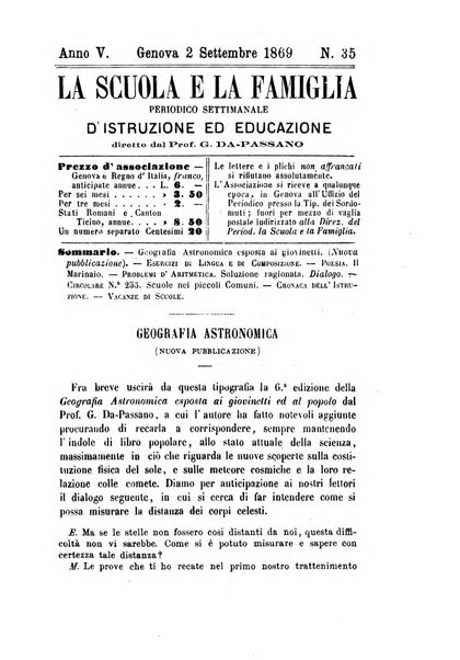 La scuola e la famiglia periodico settimanale d'istruzione ed educazione