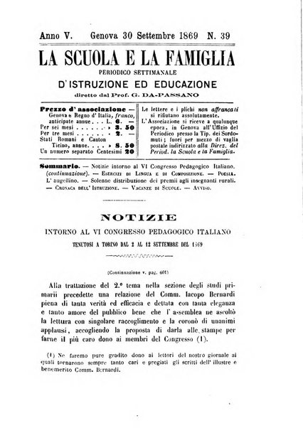 La scuola e la famiglia periodico settimanale d'istruzione ed educazione