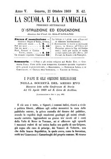 La scuola e la famiglia periodico settimanale d'istruzione ed educazione