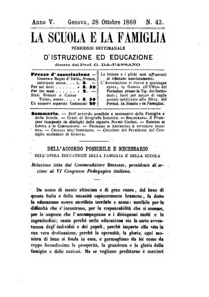 La scuola e la famiglia periodico settimanale d'istruzione ed educazione