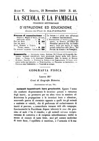 La scuola e la famiglia periodico settimanale d'istruzione ed educazione