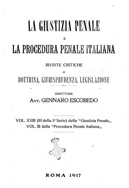 La giustizia penale rivista critica settimanale di giurisprudenza, dottrina e legislazione