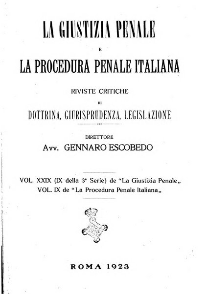 La giustizia penale rivista critica settimanale di giurisprudenza, dottrina e legislazione