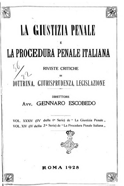 La giustizia penale rivista critica settimanale di giurisprudenza, dottrina e legislazione