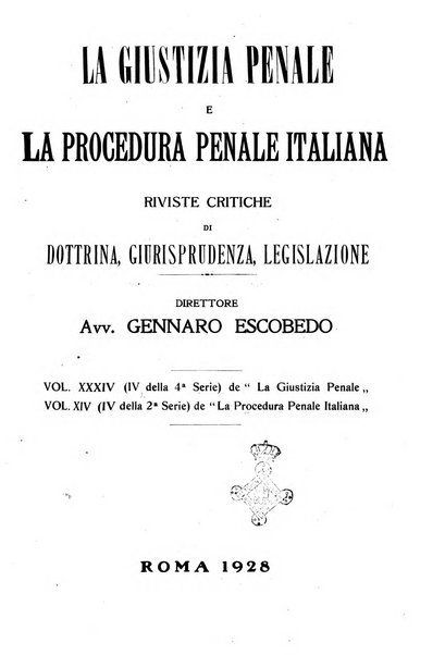 La giustizia penale rivista critica settimanale di giurisprudenza, dottrina e legislazione