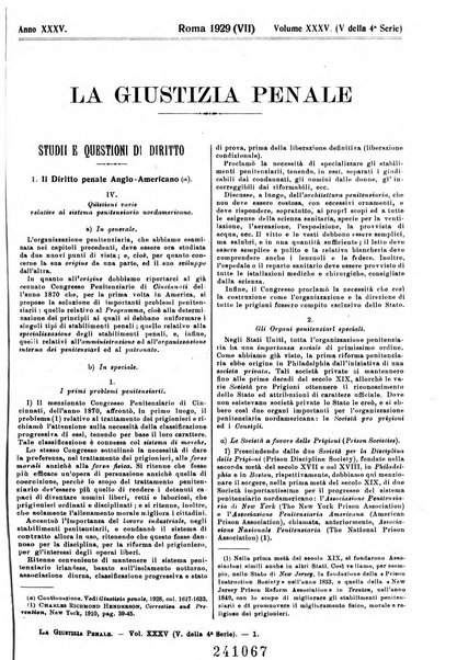 La giustizia penale rivista critica settimanale di giurisprudenza, dottrina e legislazione