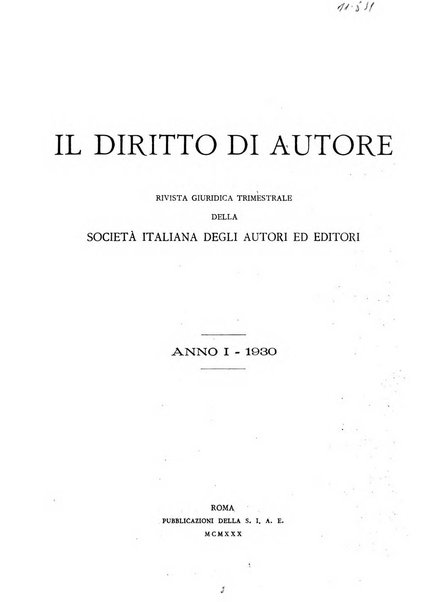 Il diritto di autore rivista giuridica trimestrale della Societa italiana degli autori ed editori