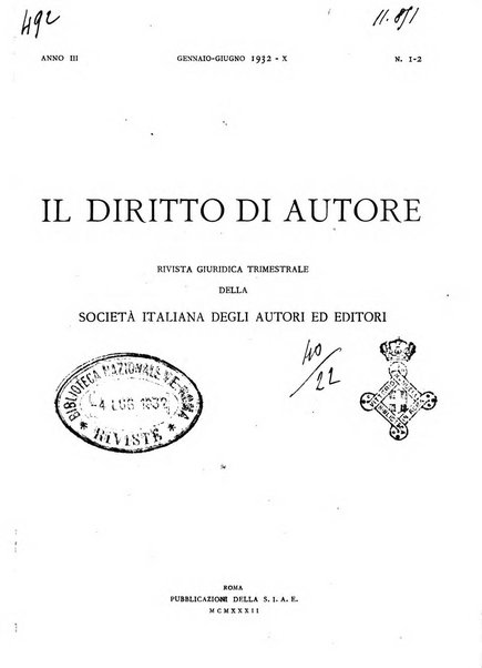 Il diritto di autore rivista giuridica trimestrale della Societa italiana degli autori ed editori