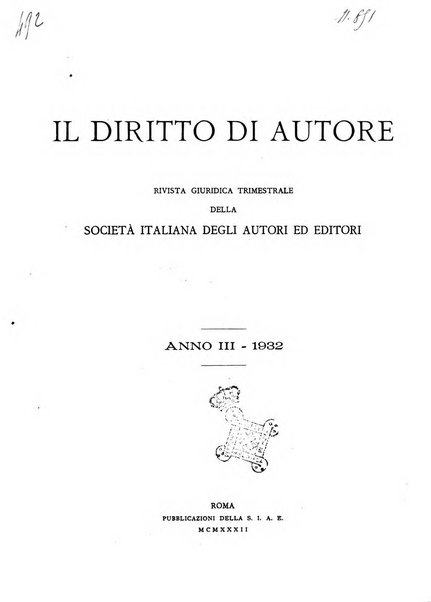 Il diritto di autore rivista giuridica trimestrale della Societa italiana degli autori ed editori