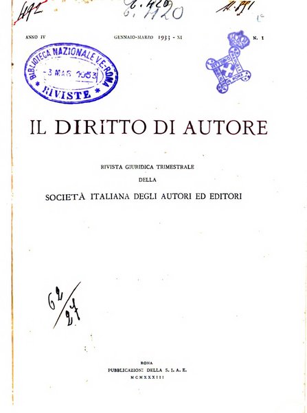 Il diritto di autore rivista giuridica trimestrale della Societa italiana degli autori ed editori