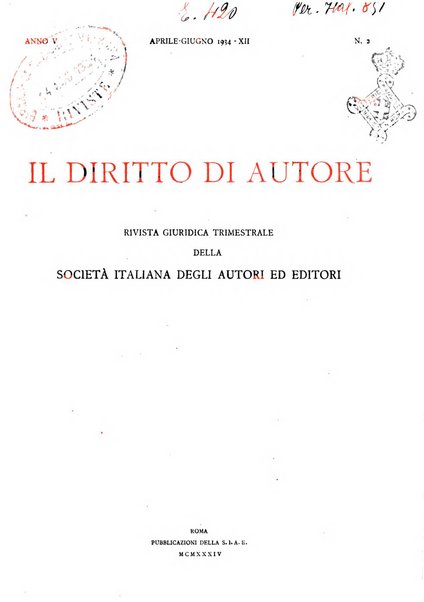 Il diritto di autore rivista giuridica trimestrale della Societa italiana degli autori ed editori