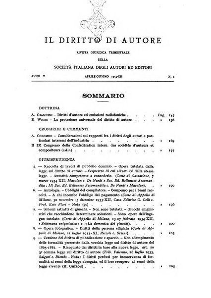 Il diritto di autore rivista giuridica trimestrale della Societa italiana degli autori ed editori