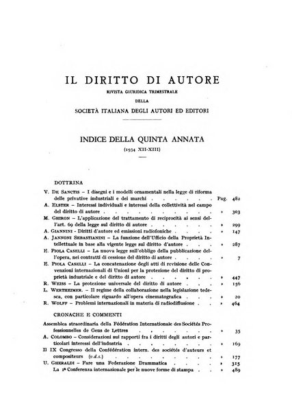 Il diritto di autore rivista giuridica trimestrale della Societa italiana degli autori ed editori