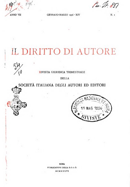 Il diritto di autore rivista giuridica trimestrale della Societa italiana degli autori ed editori