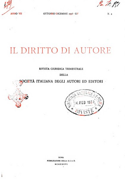 Il diritto di autore rivista giuridica trimestrale della Societa italiana degli autori ed editori