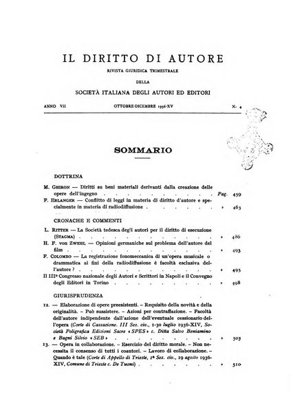 Il diritto di autore rivista giuridica trimestrale della Societa italiana degli autori ed editori