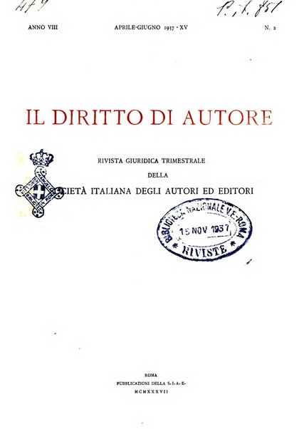 Il diritto di autore rivista giuridica trimestrale della Societa italiana degli autori ed editori