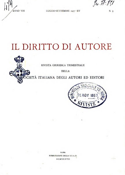 Il diritto di autore rivista giuridica trimestrale della Societa italiana degli autori ed editori