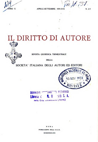 Il diritto di autore rivista giuridica trimestrale della Societa italiana degli autori ed editori