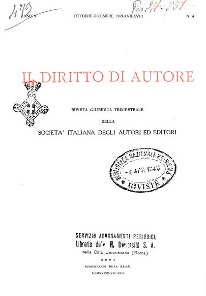 Il diritto di autore rivista giuridica trimestrale della Societa italiana degli autori ed editori