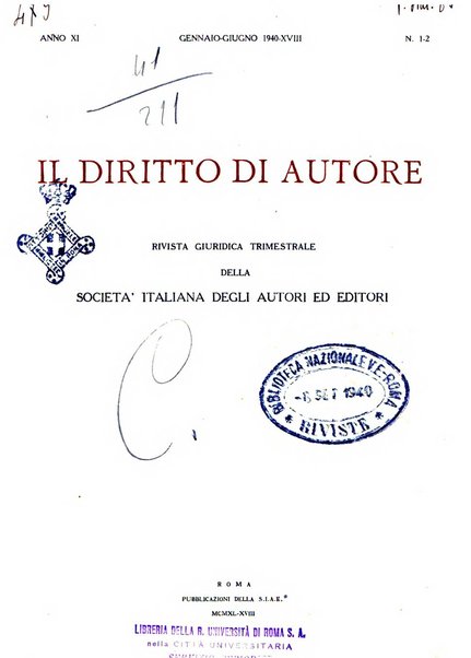 Il diritto di autore rivista giuridica trimestrale della Societa italiana degli autori ed editori