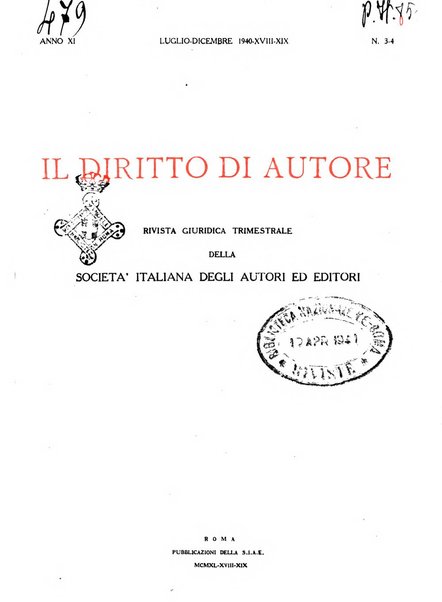 Il diritto di autore rivista giuridica trimestrale della Societa italiana degli autori ed editori