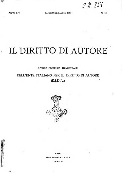 Il diritto di autore rivista giuridica trimestrale della Societa italiana degli autori ed editori