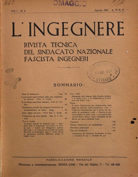 L'ingegnere rivista tecnica del Sindacato nazionale fascista ingegneri