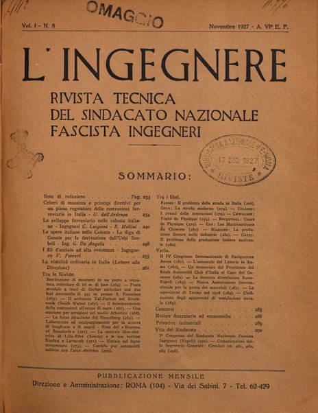 L'ingegnere rivista tecnica del Sindacato nazionale fascista ingegneri