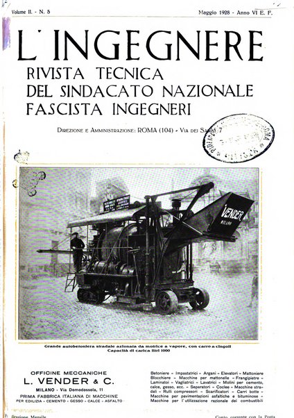 L'ingegnere rivista tecnica del Sindacato nazionale fascista ingegneri