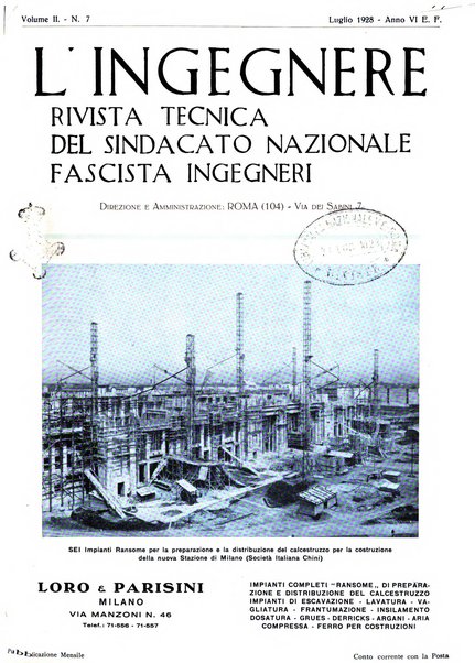 L'ingegnere rivista tecnica del Sindacato nazionale fascista ingegneri