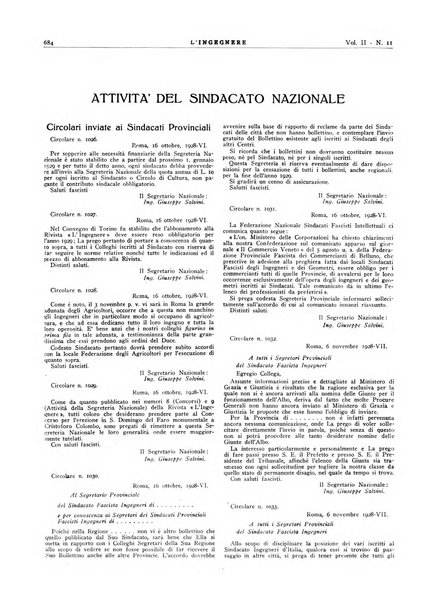 L'ingegnere rivista tecnica del Sindacato nazionale fascista ingegneri