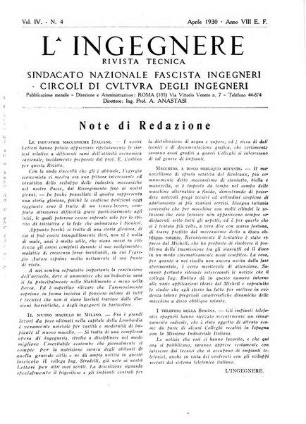 L'ingegnere rivista tecnica del Sindacato nazionale fascista ingegneri