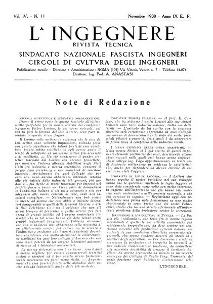 L'ingegnere rivista tecnica del Sindacato nazionale fascista ingegneri