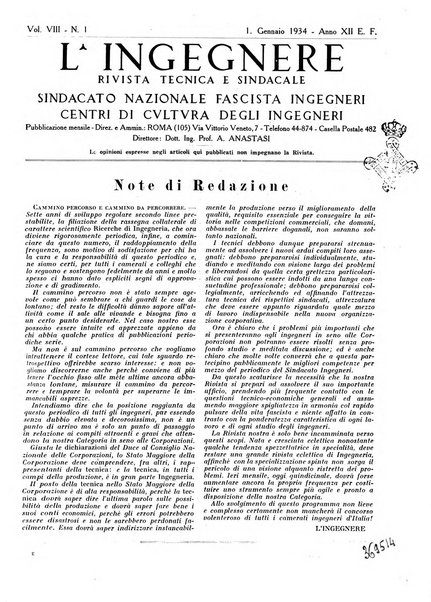 L'ingegnere rivista tecnica del Sindacato nazionale fascista ingegneri