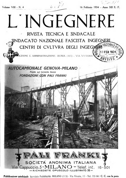 L'ingegnere rivista tecnica del Sindacato nazionale fascista ingegneri