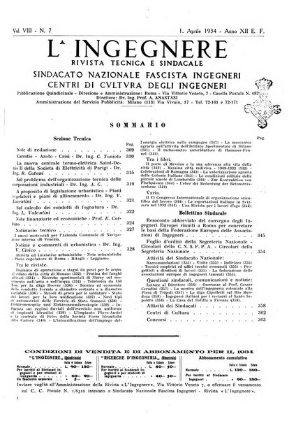 L'ingegnere rivista tecnica del Sindacato nazionale fascista ingegneri