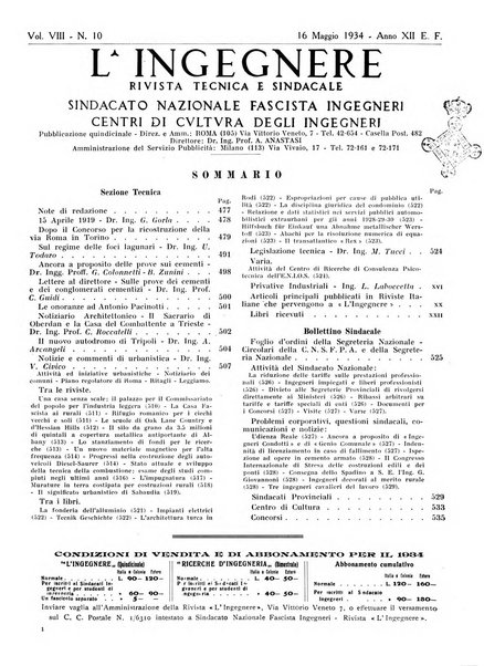 L'ingegnere rivista tecnica del Sindacato nazionale fascista ingegneri