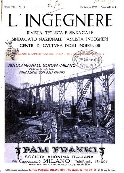 L'ingegnere rivista tecnica del Sindacato nazionale fascista ingegneri