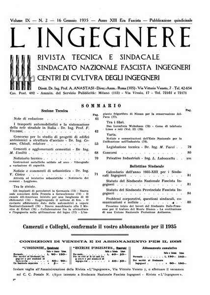 L'ingegnere rivista tecnica del Sindacato nazionale fascista ingegneri