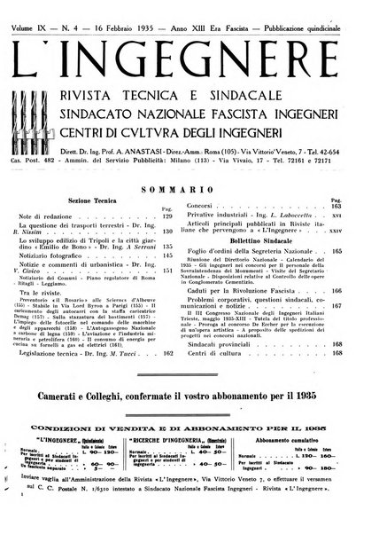 L'ingegnere rivista tecnica del Sindacato nazionale fascista ingegneri