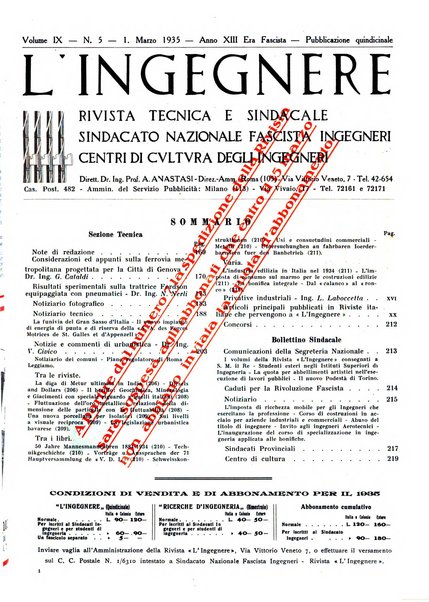 L'ingegnere rivista tecnica del Sindacato nazionale fascista ingegneri