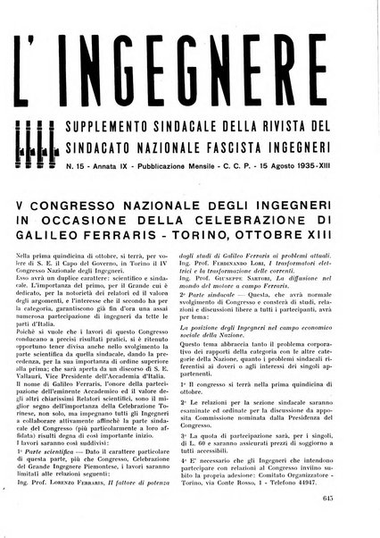 L'ingegnere rivista tecnica del Sindacato nazionale fascista ingegneri