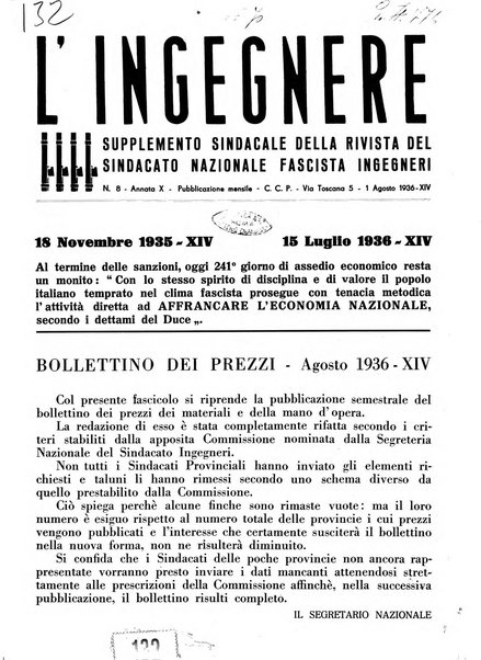 L'ingegnere rivista tecnica del Sindacato nazionale fascista ingegneri