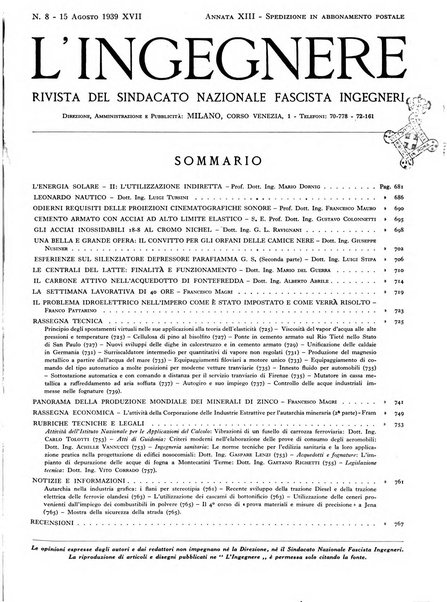 L'ingegnere rivista tecnica del Sindacato nazionale fascista ingegneri