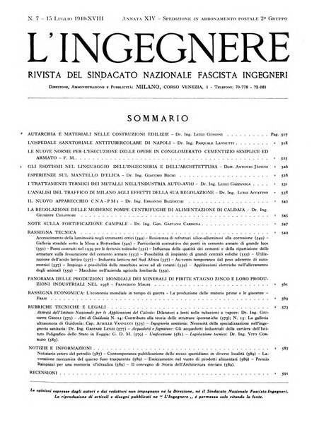 L'ingegnere rivista tecnica del Sindacato nazionale fascista ingegneri