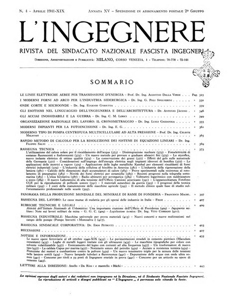 L'ingegnere rivista tecnica del Sindacato nazionale fascista ingegneri