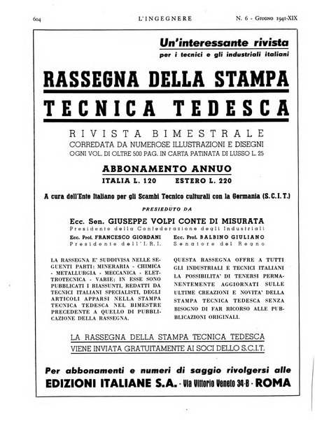 L'ingegnere rivista tecnica del Sindacato nazionale fascista ingegneri